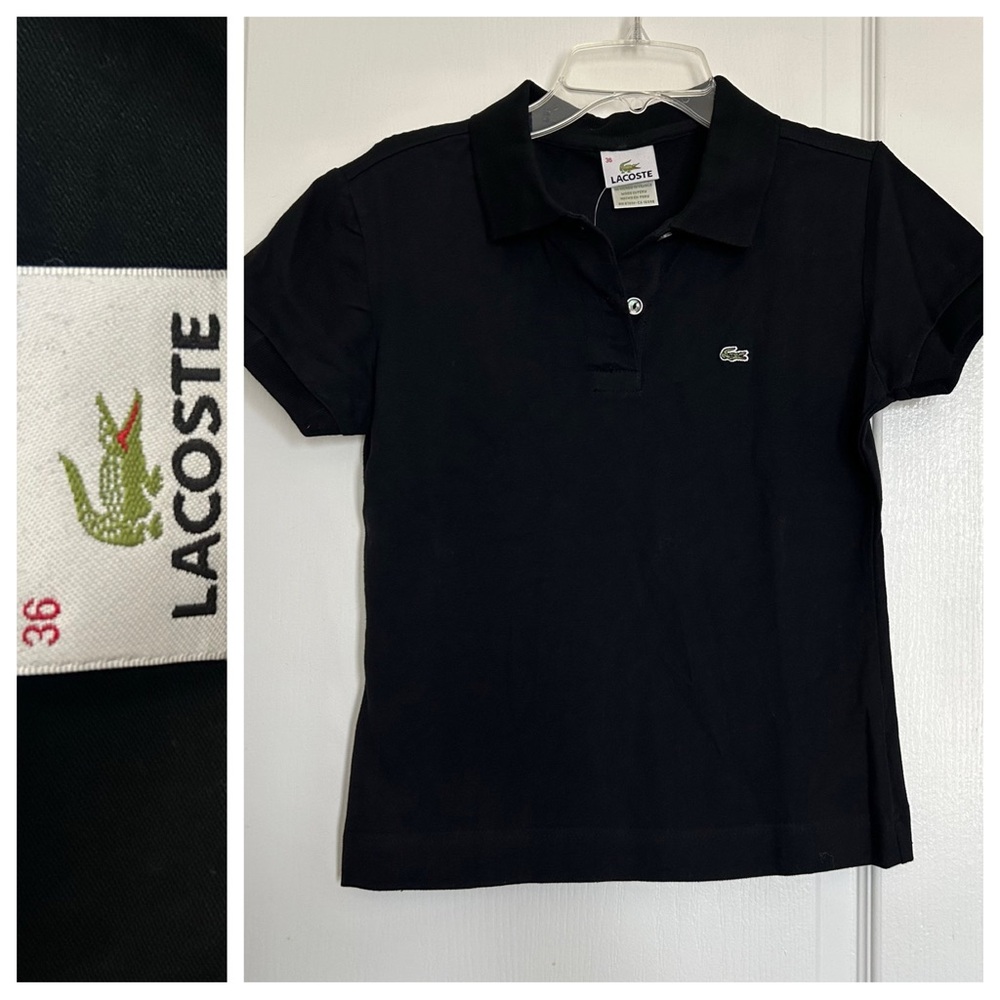 4P NWT Lacoste Collared 2 button cap sleeve polo Black